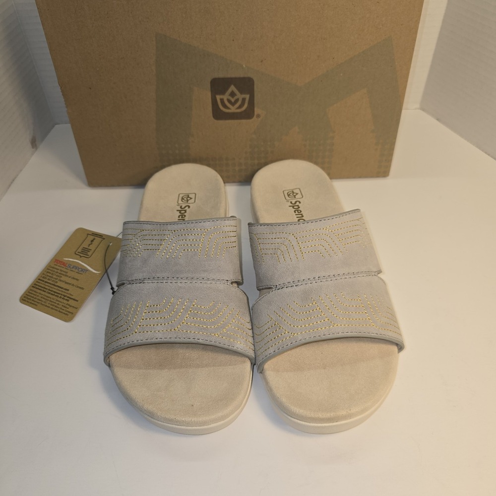 Spenco Twilight Ellie Women's Comfort Slide Sandal Light Gray/Gold 8.5 B